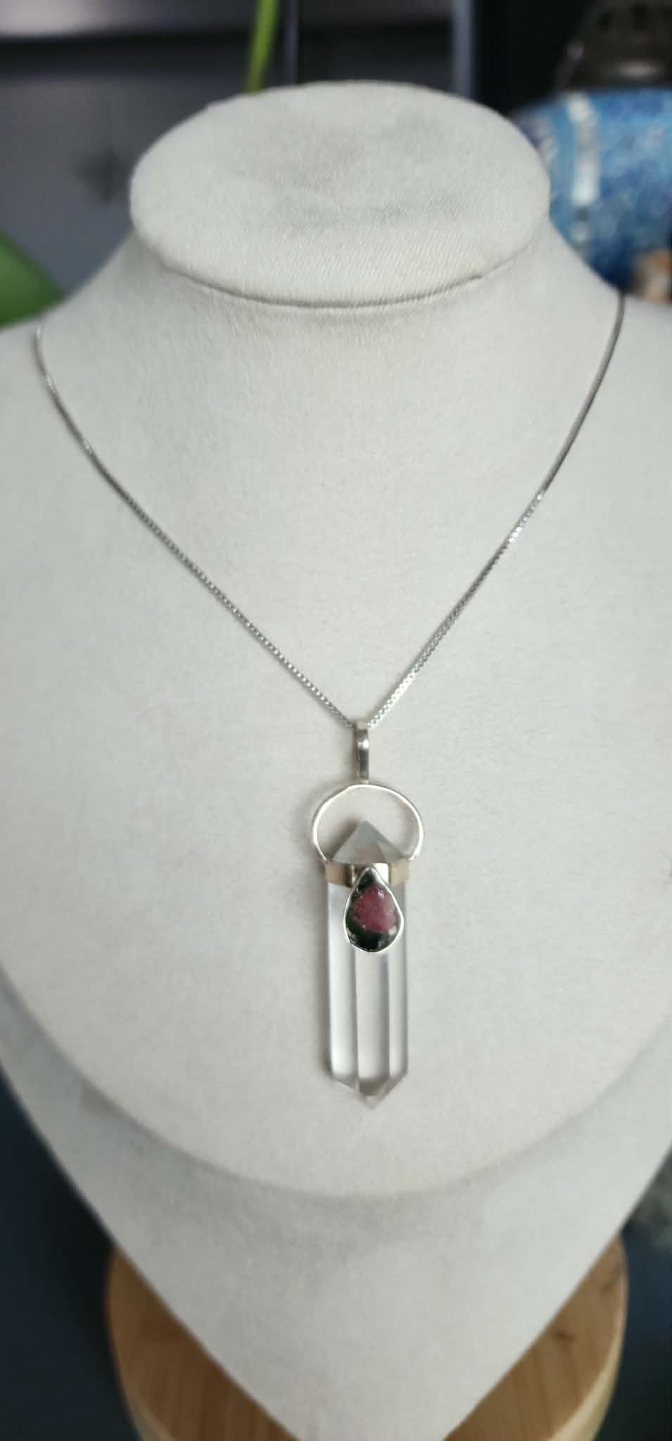 watermelon tourmaline and clear quartz