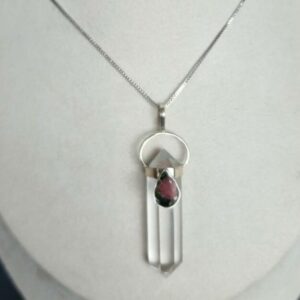 Clear Quartz Double Terminated with Watermelon Tourmaline Slice - 925 Silver Pendant