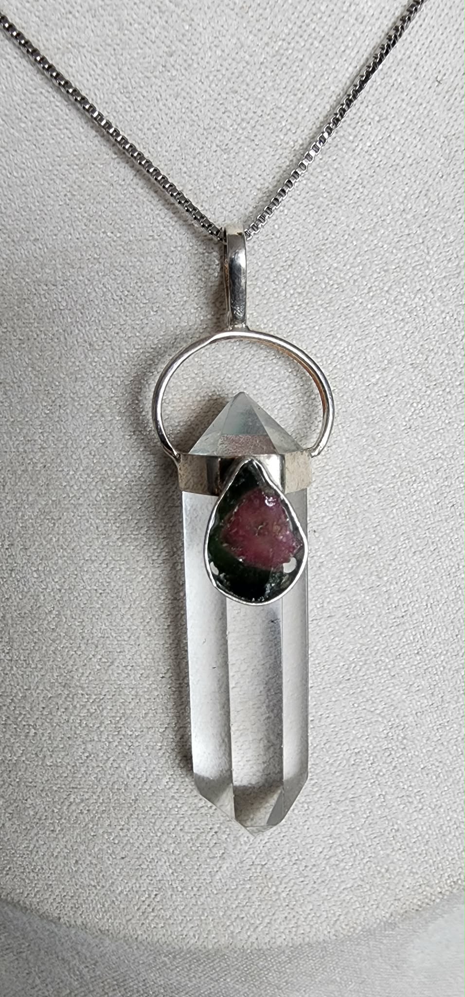 watermelon tourmaline and clear quartz
