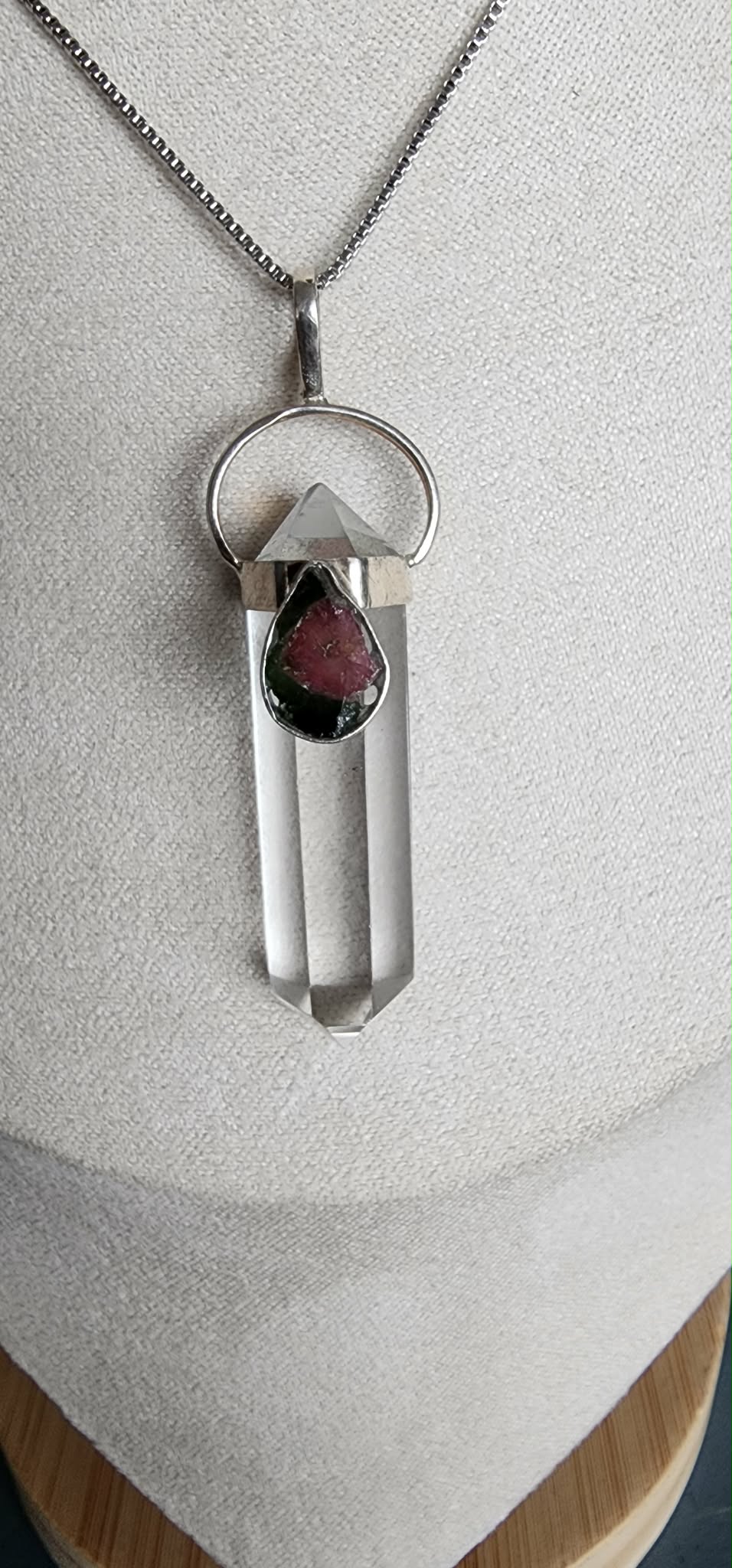 watermelon tourmaline and clear quartz
